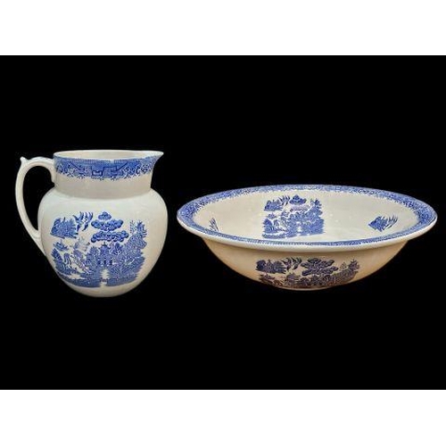 601 - Victorian Jug & Bowl Wash Set, by Myott & Co. Willow Pattern, the large bowl with minor nicks to the... 