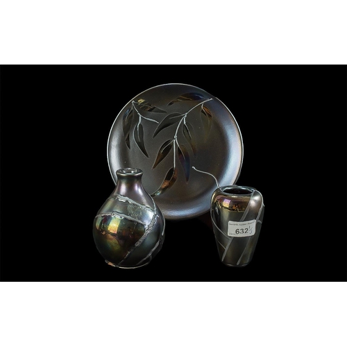 632 - 2 Modern Poole Pottery Vases With Pearlescent Finish Including a small Alchemy vase. Together with -... 