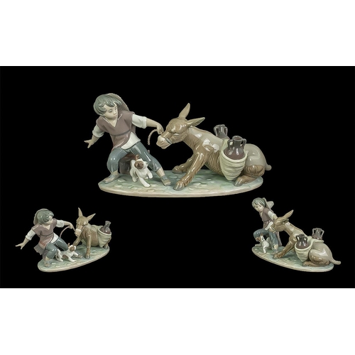 640 - Lladro Figure No. 5178, Lladro 'Boy Pulling Stubborn Donkey' No. 5178 By Juan Huerta (1980's).  Exce... 