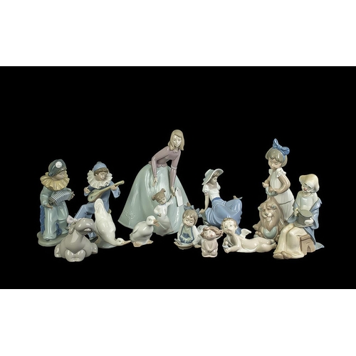 650 - Collection of 12 Nao Figures, comprising No. 1318 'First Steps', 10'' tall, 'Songbird' girl with bir... 