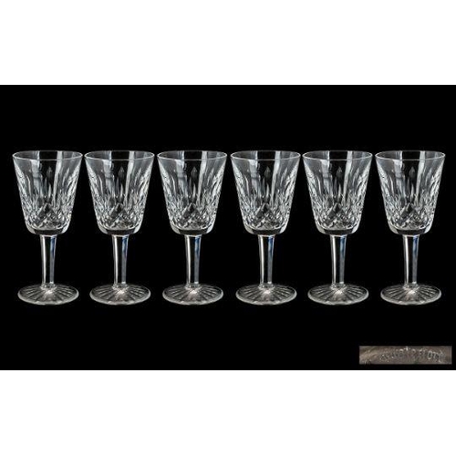 715 - Waterford Signed Set of Six Crystal Cut Sherry Glasses ' Lisamore ' Pattern. Signed to Base. Height ... 