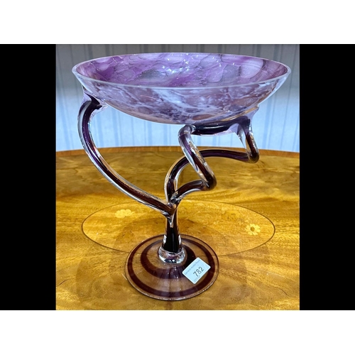 779 - Murano Tara Style Dish, raised on twisted stem, measures 10'' tall x 8.5'' diameter, purple shades. ... 