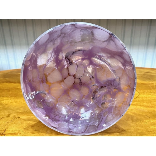 779 - Murano Tara Style Dish, raised on twisted stem, measures 10'' tall x 8.5'' diameter, purple shades. ... 