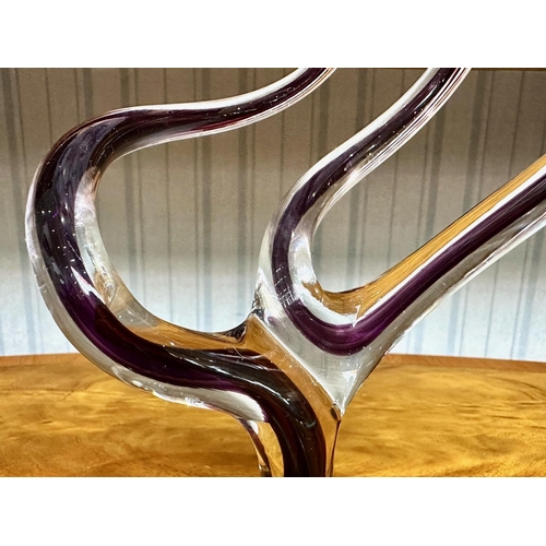 779 - Murano Tara Style Dish, raised on twisted stem, measures 10'' tall x 8.5'' diameter, purple shades. ... 