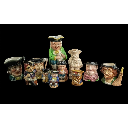 799 - Collection of Toby Jugs, assorted sizes, including 'Tony Weller', 'Long John Silver', 'Crossing Swee... 