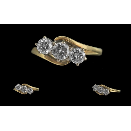 8 - Ladies 1950's Pleasing 18ct Gold 3 Stone Diamond Set Ring - Full Hallmark to Interior of Shank. The ... 