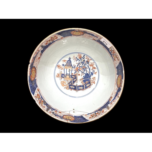 815 - A Chinese Imari Punch Bowl, repaired break to edge, stapled, 12'' diameter x 6'' tall.