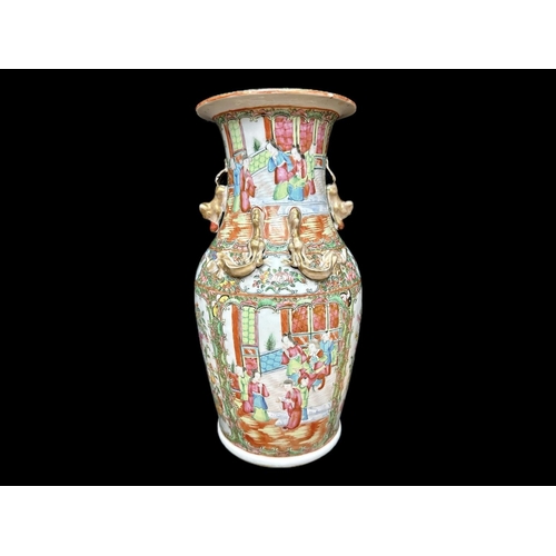 820 - Oriental Canton Vase, applied Salamanders, height 14.5''.