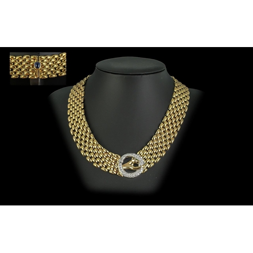 9 - A Stunning Quality Contemporary Ladies 18ct Diamond Set Gold Brick Chain Designer Choker Necklace.  ... 