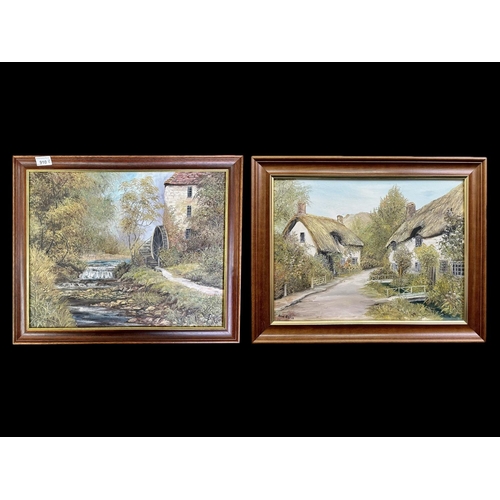 910 - Two Ann Celia Freeman Original Oil on Board Paintings, both framed, one depicting cottages in Dunste... 