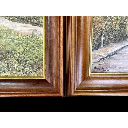 910 - Two Ann Celia Freeman Original Oil on Board Paintings, both framed, one depicting cottages in Dunste... 