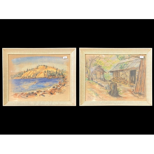 926 - Two John Wilson Paintings, one depicting Lake Arrowhead, dated 1962, modern art style featuring lake... 