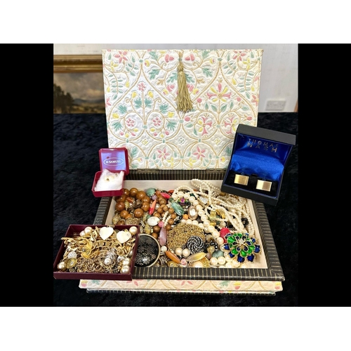 483 - Jewellery Box and Contents. 9ct Gold Stud Earrings, Necklaces, Beads, Rings, Cufflinks etc. Need a G... 