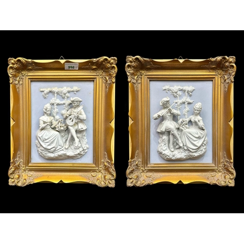 918 - A Pair of Alt Meissen Art Parian high relief plaques, 20th century, depicting classical scenes of co... 