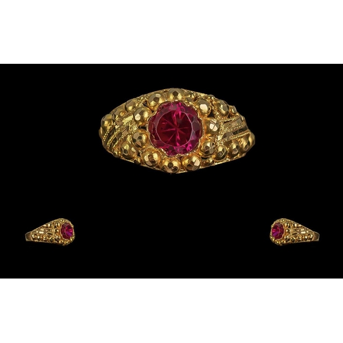 10 - 22 Carat Gold Superb Quality Hand Made Single Stone Ruby Set Ring marked 22 carat gold to interior o... 