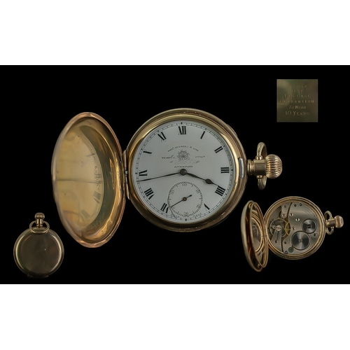 138 - Thomas Russel and Son Tempus Fugit Liverpool Gold Filled Full Hunter POcket Watch guaranteed to be o... 