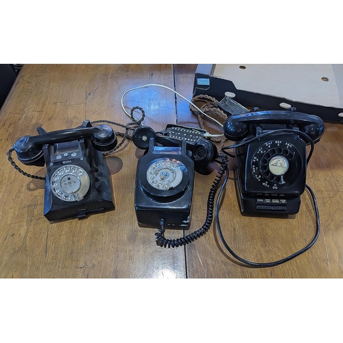 1423 - Vintage Plantset Desktop Telephone Exchange, black, together with a black vintage telephone with rec... 