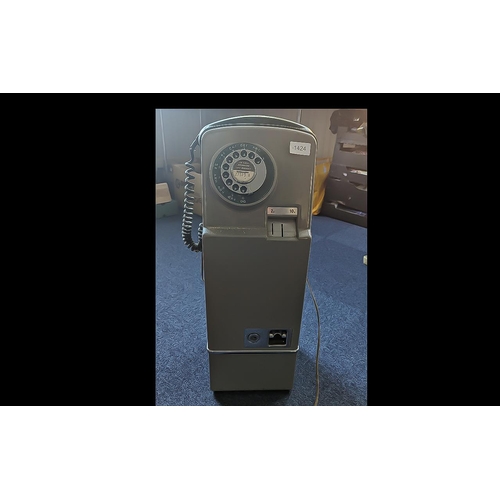 1424 - Wall Mounted BT Grey & Green Payphone, 2p and 10p slots, measures 26'' high.