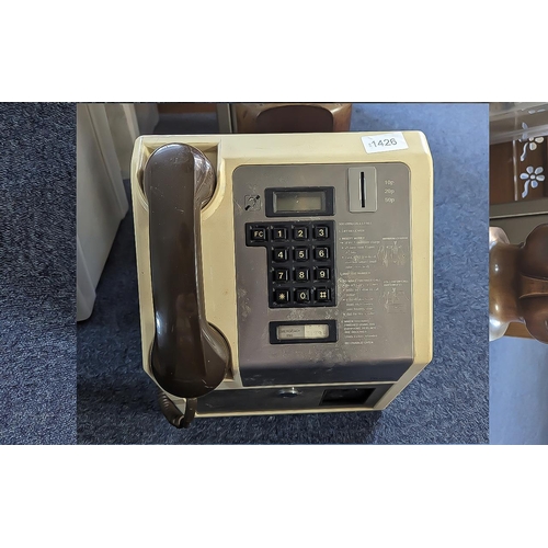 1426 - Vintage Wall Mounted Pay Phone, cream with 10p/20p/50p slots.  Model No. Coin Tele 31D.