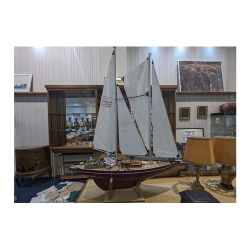 1430 - A Large Hand Built Model Yacht typical form, name RV Atlantis 'Massachusetts', detailed model, GBB o... 