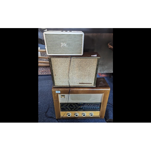 1445 - Vintage Oak Cased Bush Radio 15'' high x 20'' wide x 8'' deep, together with a Rediffusion speaker 1... 