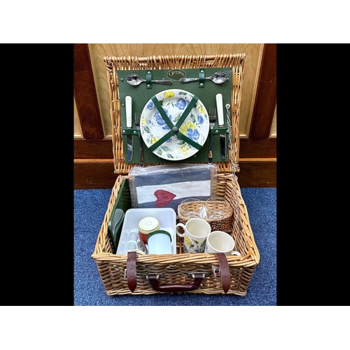 1447 - Picnic Basket For Two by Optima, with contents plates, cutlery, cups, glasses, sandwich box etc.