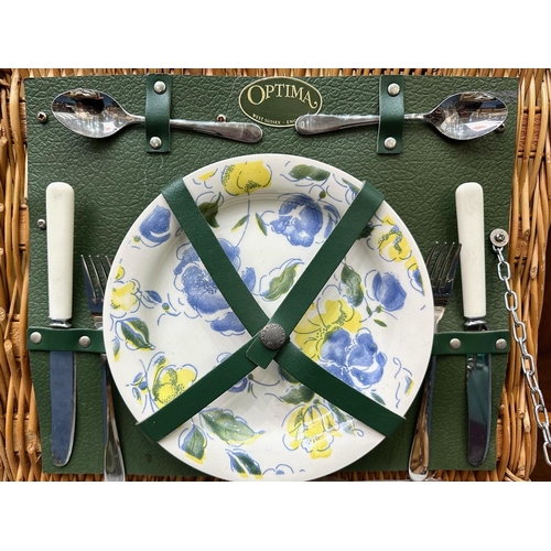 1447 - Picnic Basket For Two by Optima, with contents plates, cutlery, cups, glasses, sandwich box etc.