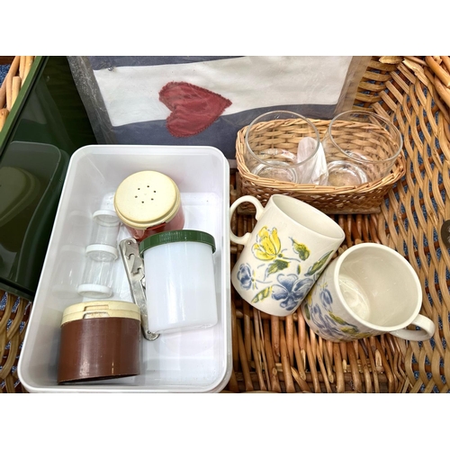 1447 - Picnic Basket For Two by Optima, with contents plates, cutlery, cups, glasses, sandwich box etc.