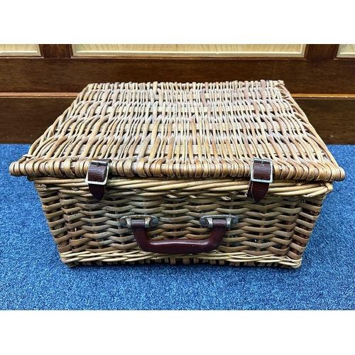 1447 - Picnic Basket For Two by Optima, with contents plates, cutlery, cups, glasses, sandwich box etc.