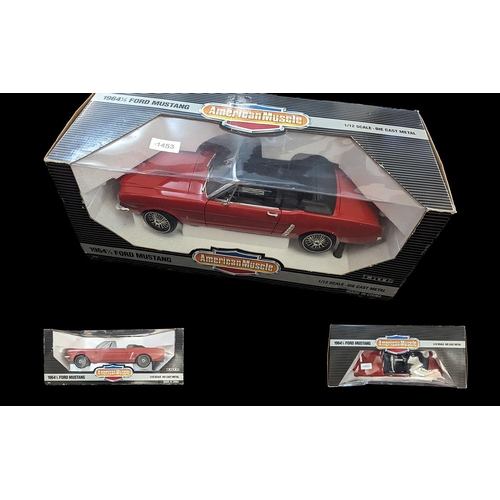 1453 - American Muscle 1964 1/2 Ford Mustang Die Cast Metal Model, red convertible, 1/12 scale.  In origina... 