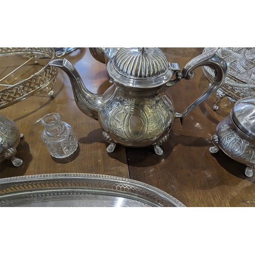 1471 - Large of Silver Plated Ware. Includes Large Carrying Tray, Teapot, Teaset etc. Please See Photo.