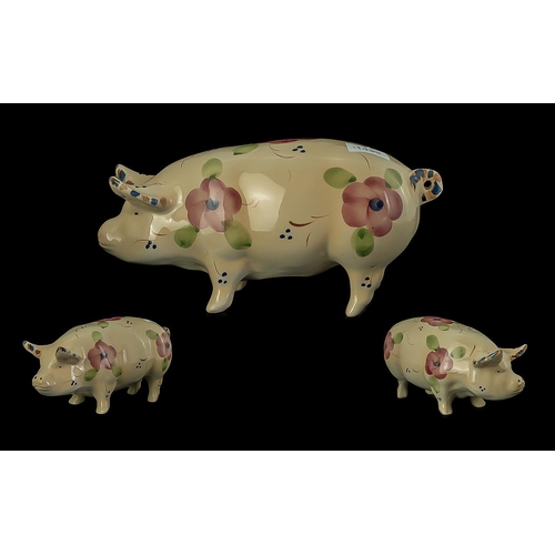 1496 - Large Handpainted Pig, measures approx. 13'' length x 7'' high.