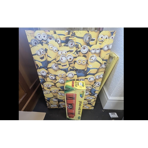 1499 - A Crayola Floating Photo Wall Shelf -  Together with A Large Minions Canvas.