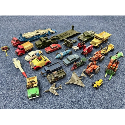 1507 - Box of Vintage Metal Die-cast Vehicles, Includes Noddy, Tanks, Airplanes, Trucks, Tractors etc. Main... 