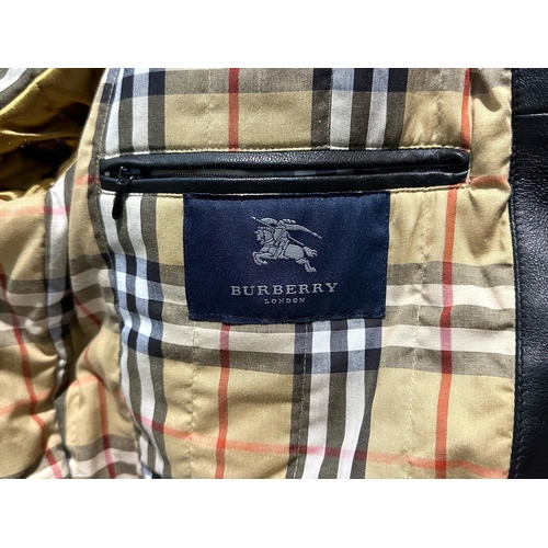 1516 - Burberry Interest. Vintage Gents Burberry Leather Bomber Jacket, Black In Colour with Signature Burb... 