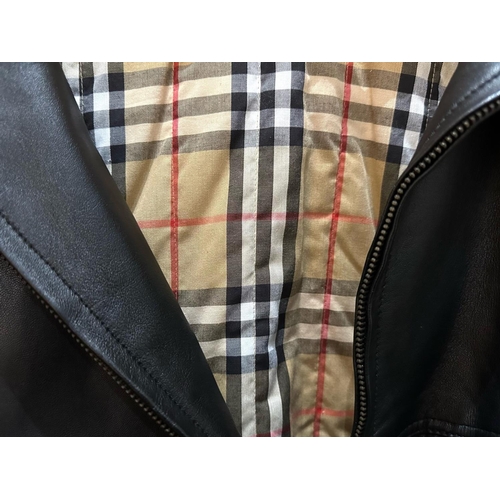 1516 - Burberry Interest. Vintage Gents Burberry Leather Bomber Jacket, Black In Colour with Signature Burb... 