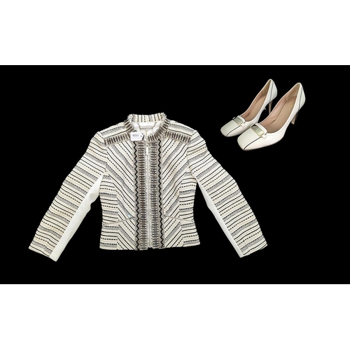 1528 - Beautiful Ted Baker Jacket, Chanel style in cream with beaded decoration, two zipped pockets, size 0... 