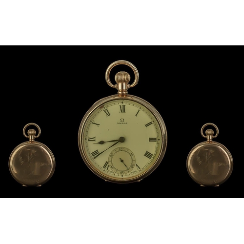 157 - Omega Gold Plated Keyless Open Faced Pocket Watch. c.1900 - 1910. Dial with Hairline ( faint ) Case ... 