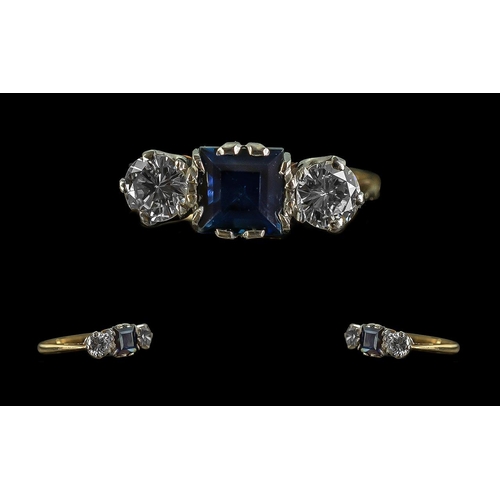 17 - Ladies 18ct Gold and Platinum Pleasing Quality Three Stone Sapphire and Diamond Set Ring marked 18 c... 