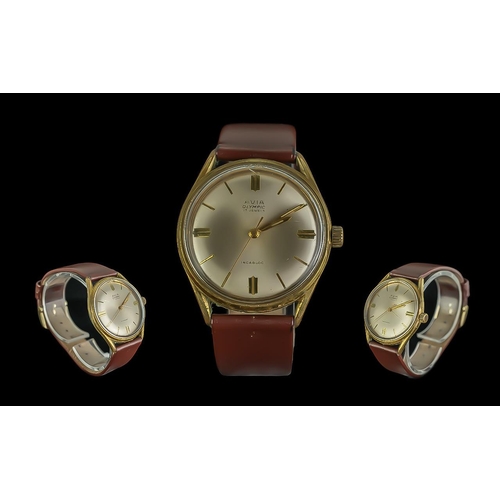 Avia Olympic Vintage 17 Jewels Incabloc Gold on Steel Cased Mechanical Wrist Watch. c.1960 s