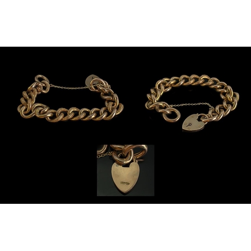 18 - Antique Period Superb 9ct Gold Curb Bracelet with 9ct heart shaped padlock and safety chain all link... 