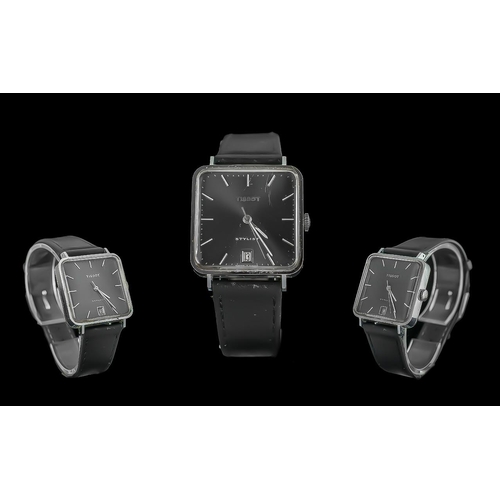 181 - Tissot - Stylish Mechanical Square Shaped on Steel Cased Wrist Watch. c.1950's. Features a Black Dia... 