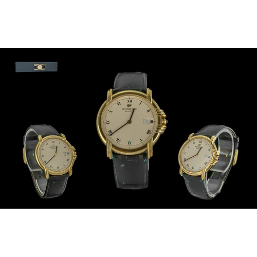 182 - Raymond Weil Geneve 18ct Gold Plated ( 10 Microns ) Gents Wrist Watch. Ref No 9155-A470479. Water Re... 