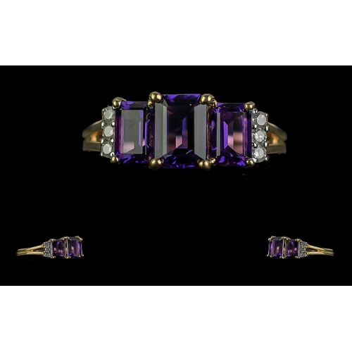 236 - Ladies 9ct Gold Attractive Diamond and Amethyst Set Ring. Marked 9ct to Shank. The Amethyst of Excel... 