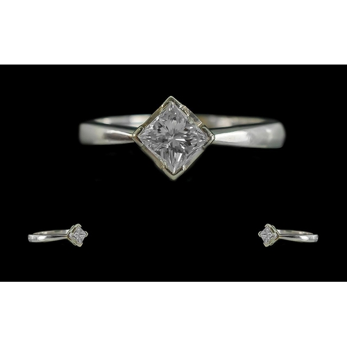 24 - Platinum Superb Single Stone Princess Cut Diamond Set Ring.  Full hallmark for 950.  The princess cu... 