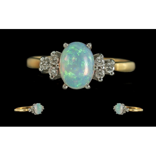 27 - Ladies - Fine Quality 18ct Gold Opal and Diamond Set Ring. Marked 750 - 18ct to Interior of Shank. T... 