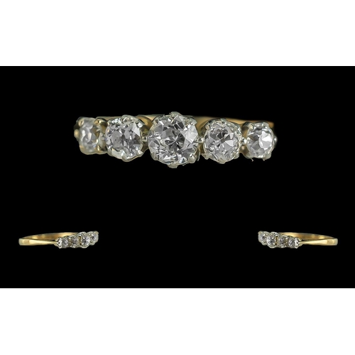 32 - Antique Period - Attractive 18ct Gold and Platinum Set 5 Stone Diamond Set Ring. Marked to Interior ... 