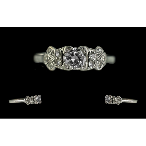 34 - Edwardian Period 1902 - 1910 Well Designed Diamond Set Ring, In 18ct Gold and Platinum. Marked to In... 