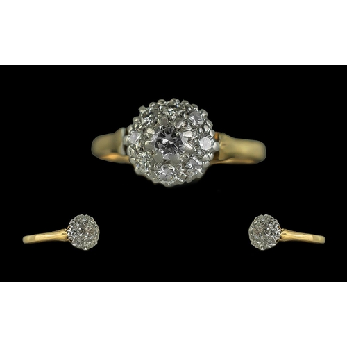 35 - Edwardian Period 1902 - 1910 18ct Gold and Platinum Diamond Set Cluster Ring, Flower head Setting. M... 