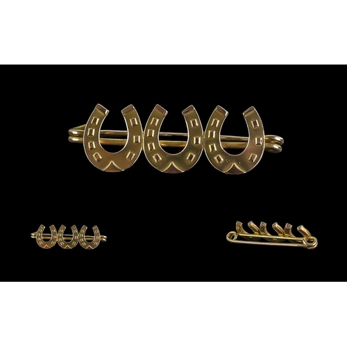 38A - Edwardian Period 9ct Gold Horseshoe Brooch, Marked with Full Hallmark, Pleasing Design. Weight 2.8 g... 